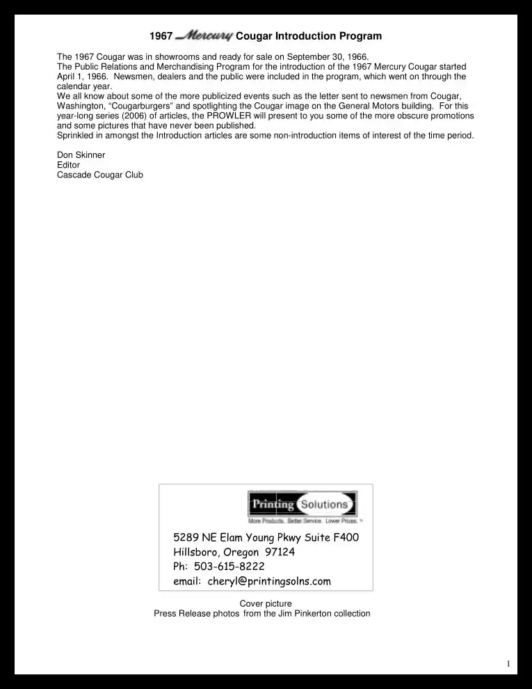 Classic Cougar Community: 1967 Cougar Introduction Program Page 2